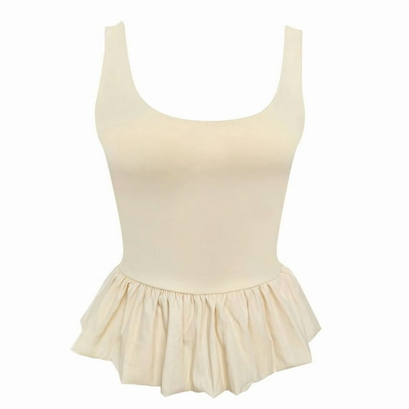 Women'S Bubble Hem Tank Top Scoop Neck Backless Sleeveless Patchwork Peplum Going Out Babydoll Shirts M