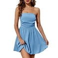 thumbnail image 1 of Women'S Bubble Mini Short Dress 2025 Summer Casual A Line Strapless Tube Top Sundress Trendy Smocked Dresses Blue XL, 1 of 7