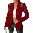thumbnail image 1 of Women'S Business Blazer, Long Sleeve Open Front Suit Jacket, Rhinestone Button Down Coat, Office Work Wear Wine Red M, 1 of 5
