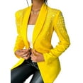 thumbnail image 1 of Women'S Business Blazer, Long Sleeve Open Front Suit Jacket, Rhinestone Button Down Coat, Office Work Wear Yellow S, 1 of 8
