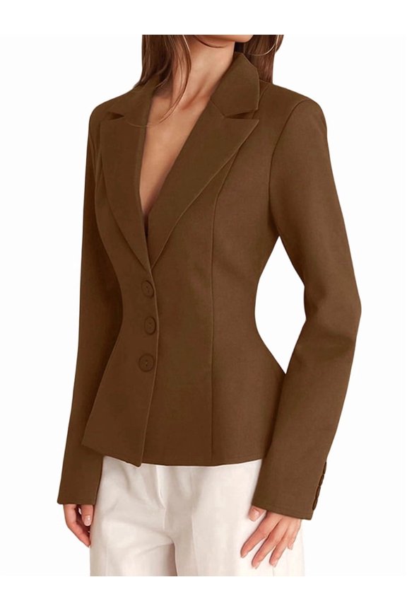 Women'S Business Casual : Long Sleeve, Slim Fit, Jackets Brown M