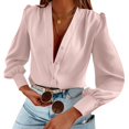 thumbnail image 1 of Women'S Business Casual Tops Summer Long Sleeve Button Down Shirts V Neck Chiffon Blouses Pink Leather XXL, 1 of 8