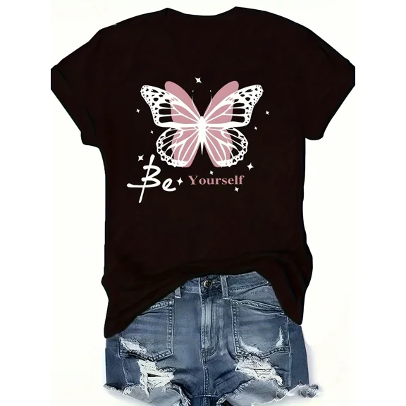 Women'S Butterfly Print Short Sleeve T-Shirt