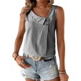 thumbnail image 1 of Women'S Button Asymmetrical V Neck Striped Print Blouses Casual Sleeveless Tank Top Summer Shirt Tops Black S, 1 of 9