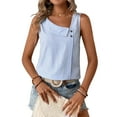 thumbnail image 1 of Women'S Button Asymmetrical V Neck Striped Print Blouses Casual Sleeveless Tank Top Summer Shirt Tops Light Blue XXL, 1 of 10