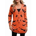 thumbnail image 1 of Women'S Button Cardigan Long Sleeve Loose Casual Knit Cardigan Halloween Bat Orange Color S, 1 of 8