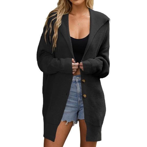 Women'S Button Down Cardigan Sweaters Oversized Lapel Chunky Warm Loose Soft Knit Outwear Black M