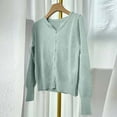 thumbnail image 1 of Women'S Button Down Crew Neck Long Sleeve Soft Knit Cardigan Sweater Green Free Size, 1 of 5