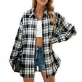 thumbnail image 1 of Women'S Button Down Flannel Shirts Shacket Long Sleeve Collared Business Casual Tops Work Blouses Black & white L, 1 of 8