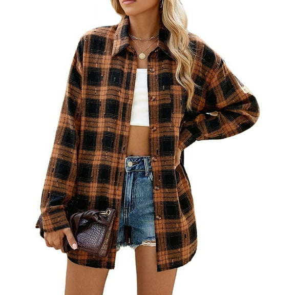Women'S Button Down Flannel Shirts Shacket Long Sleeve Collared Business Casual Tops Work Blouses Yellow S