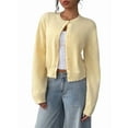 thumbnail image 1 of Women'S Button Down Long Sleeve Crewneck Crop Cardigan Sweater Cute Knitwear Clothes Yellow L, 1 of 7