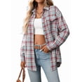 thumbnail image 1 of Women'S Button Down Shirt Plaid Shirt Long Sleeve Lapel Business Casual Tops Work Shirt Red & Blue S, 1 of 8