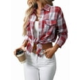 thumbnail image 1 of Women'S Button Down Shirt Plaid Shirt Long Sleeve Lapel Business Casual Tops Work Shirt Red & White S, 1 of 8