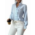 thumbnail image 1 of Women'S Button Down Shirt Stand Collar Ruffle Top Striped Long Sleeve Shirts Work Tops for Women Trendy Blue S, 1 of 5