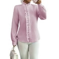 thumbnail image 1 of Women'S Button Down Shirt Stand Collar Ruffle Top Striped Long Sleeve Shirts Work Tops for Women Trendy Pink L, 1 of 5