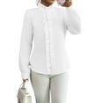 thumbnail image 1 of Women'S Button Down Shirt Stand Collar Ruffle Top Striped Long Sleeve Shirts Work Tops for Women Trendy White L, 1 of 5