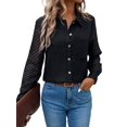 thumbnail image 1 of Women'S Button Down Shirts Long Sleeve V Neck Business Casual Plain Blouses Top Black M, 1 of 9