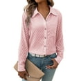 thumbnail image 1 of Women'S Button Down Shirts Long Sleeve V Neck Business Casual Plain Blouses Top Pink M, 1 of 9