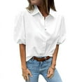 thumbnail image 1 of Women'S Button Down Shirts Short Puff Sleeve Collared Dressy Casual Blouse Tops White L, 1 of 7