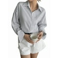 thumbnail image 1 of Women'S Button-Down Shirts, Striped Formal Shirts, Long Sleeves, Lapels, Office Work Shirts, Tops White S, 1 of 7