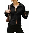 thumbnail image 1 of Women'S Button Down Shirts Striped Long Sleeve Collared Casual Work Blouses Tops Trendy Outfits Black XL, 1 of 9