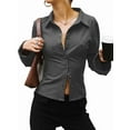 thumbnail image 1 of Women'S Button Down Shirts Striped Long Sleeve Collared Casual Work Blouses Tops Trendy Outfits Grey XXL, 1 of 9