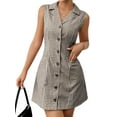 thumbnail image 1 of Women'S Button Down Short Dresses Sleeveless A Line Shirt Dress with Pocket Gray Grid L, 1 of 6
