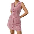 thumbnail image 1 of Women'S Button Down Short Dresses Sleeveless A Line Shirt Dress with Pocket Red Grid XS, 1 of 6
