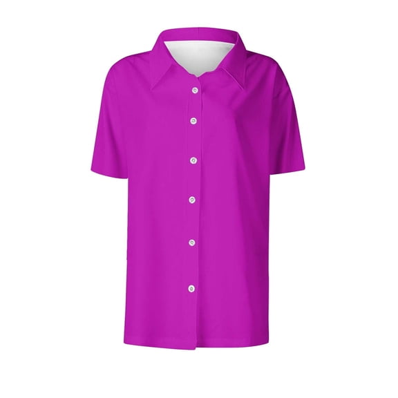 Women'S Button-Down Short Sleeves Women'S Casual Short-Sleeved Formal Wear,Purple,XXXXL
