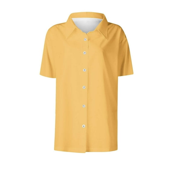 Women'S Button-Down Short Sleeves Women'S Casual Short-Sleeved Formal Wear,Yellow,L