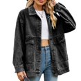 thumbnail image 1 of Women'S Button-Down Vintage Ripped Blue Denim Jacket Black Grey XXL, 1 of 8