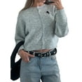 thumbnail image 1 of Women'S Button Up Crew Neck Cardigan Long Sleeve Knitted Sweater Outwear Grey S, 1 of 7