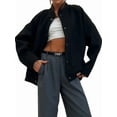 thumbnail image 1 of Women'S Button Up Jackets Jackets Long Sleeve Open Front Jackets Pockets Winter Casual Trendy Varsity Jacket Black S, 1 of 9