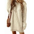 thumbnail image 1 of Women'S Cable Knit Casual Long Sleeve Loose Crew Neck Pullover Mini Sweater Dress Fall Winter Outfits White XL, 1 of 6