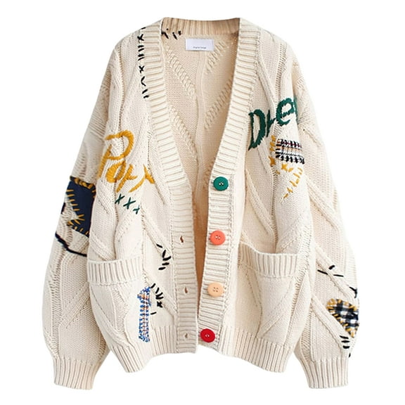 Women'S Cable Knit Long Sleeve Open Front Cardigan Sheep V-Neck Button Down Sweater Coat Outwear Color L