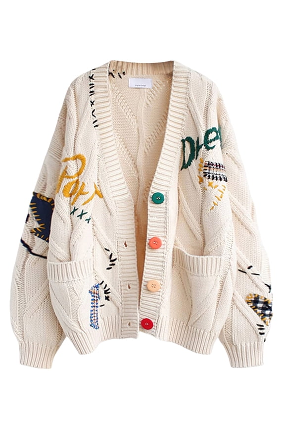 Women'S Cable Knit Long Sleeve Open Front Cardigan Sheep V-Neck Button Down Sweater Coat Outwear Color XS