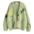 thumbnail image 1 of Women'S Cable Knit Long Sleeve Open Front Cardigan Sheep V-Neck Button Down Sweater Coat Outwear Grass Green M, 1 of 7