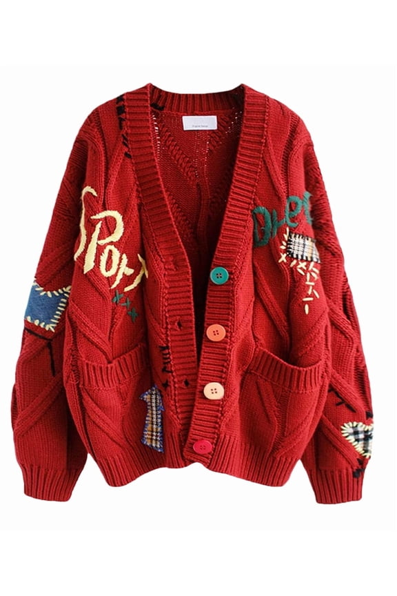 Women'S Cable Knit Long Sleeve Open Front Cardigan Sheep V-Neck Button Down Sweater Coat Outwear Red S
