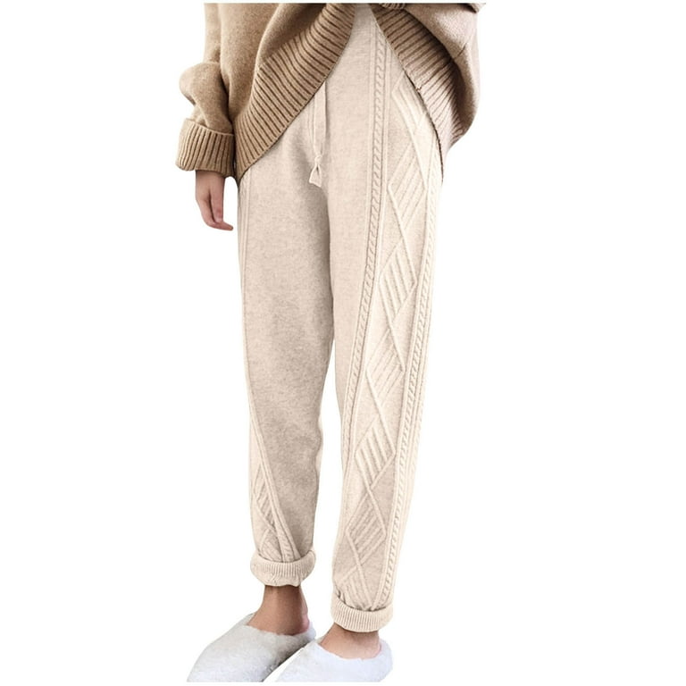 Cream knitted joggers best sale
