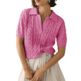 thumbnail image 1 of Women'S Cable Short Sleeve Sweaters Tops Solid Lapel V Neck Knit Casual Soft Pullover Shirt Pink M, 1 of 6