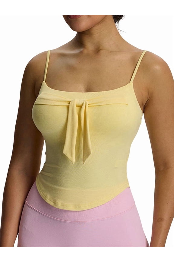 Women'S Camisole Bowknot Sleeveless Adjustable Spaghetti Straps Yoga Tank Top Y2K Basic Shirt Yellow L