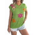 thumbnail image 1 of Women'S Cap Sleeve Floral Short Sleeve Sweater Crew Neck Casual Knit Pullover Tops Green S, 1 of 10