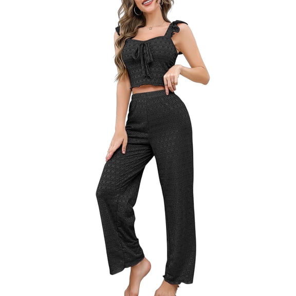Women'S Cap Sleeve Sleepwear Set Lace Trim Tank Top and Pants Two Piece Loungewear Pajamas