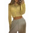 thumbnail image 1 of Women'S Cardigan Hollow Out Button Front V Neck Long Sleeve Knit Crop Sweater Top Yellow M, 1 of 10
