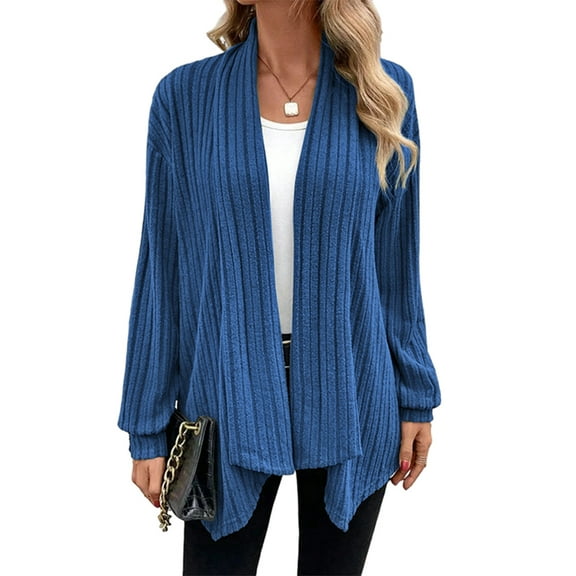 Women'S Cardigan Long Sleeve Asymmetrical Knit Open Front Cardigan Outwear Dark Blue L
