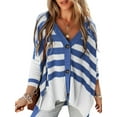 thumbnail image 1 of Women'S Cardigan Sweater Casual V Neck Buttoned High Low Sweater Cardigan Striped Long Sleeve Daily Outwear Blue XL, 1 of 8