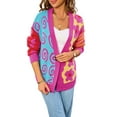 thumbnail image 1 of Women'S Cardigan Sweater Flower Dotted Mixed Print Colorblock Cardigan Patchwork Long Sleeve Outwear Rose Red M, 1 of 8