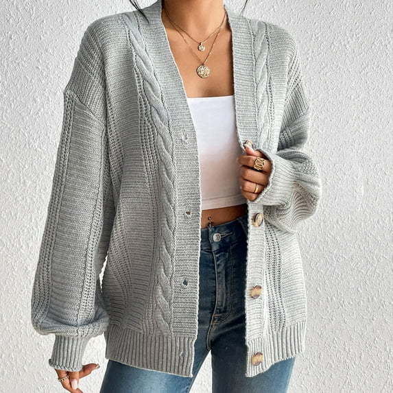 Women'S Cardigan Sweaters Knit Button Up Light Grey Sweaters for Women Cozy Cardigans Fall Outfits Cute Cardigans for Women