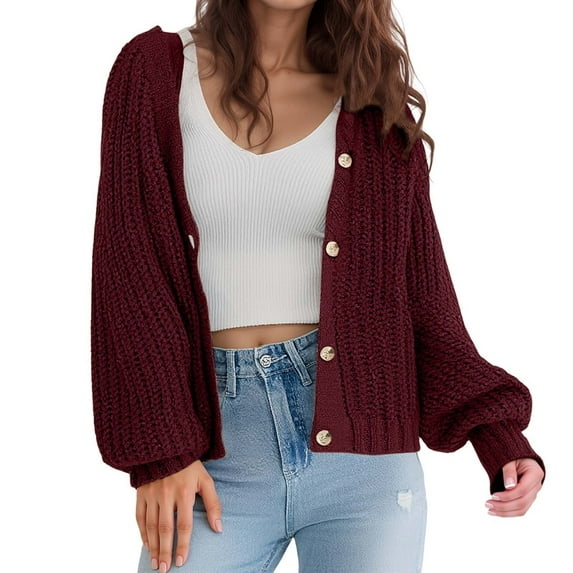 Women'S Cardigan Sweaters Knitted Button Down Lightweight Red Cardigan Comfort Colors Fall Clothes Clothes for Women