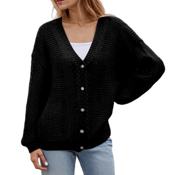 Women'S Cardigan Sweaters Knitted Button Up Light Black Sweaters for Women Warm Cardigan Fall Fashion Sweater Tops for Women